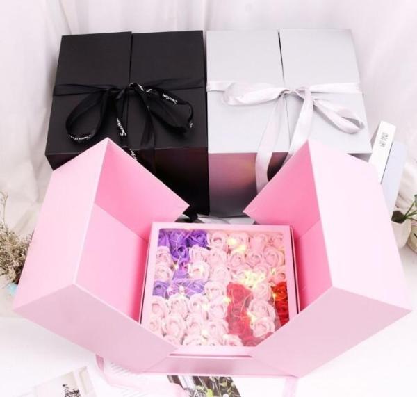 Bolo Surpresa Flor Chocolate Rosa Embalagem Papel Cartão Caixa de presente de aniversário rígida