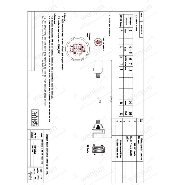 12V 24V OBD2 Truck Diagnostic Cables 10 Pin Adapter For Automotive Industries
