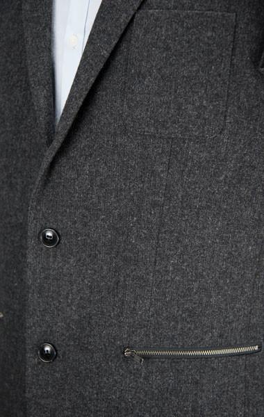 Male Blazer Jackets Pocket Zipper Dark Grey Woolen Business Suits Style