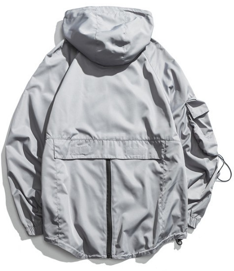 Chic Mens Hooded Zip Up Jackets , Anorak Pocket Nylon Hooded Windbreaker