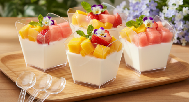 4 Oz Square Plastic Dessert Cups With Spoons, Clear Parfait Appetizer Cups, Mini Party Trifle Shooter Serving Cup For Mousse, Puddings, Cocktails Appetizers Fruit