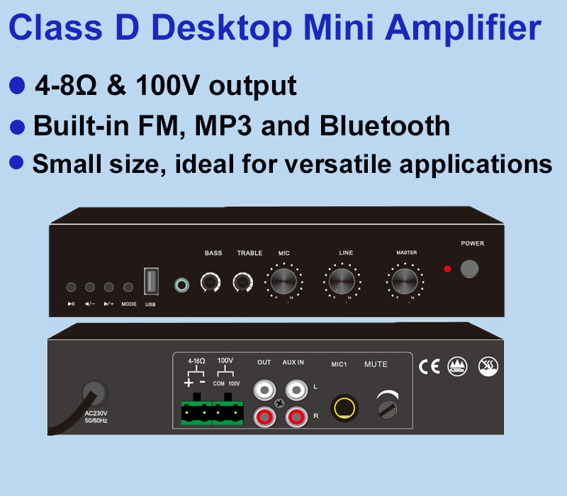 Desktop Mixing Amplifier 60W Digital Speaker Mixer Amplifier