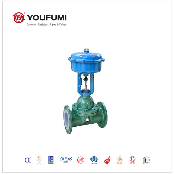 Fluoroplastic PTFE Lined Diaphragm Valve Casted Steel Pneumatic Operated