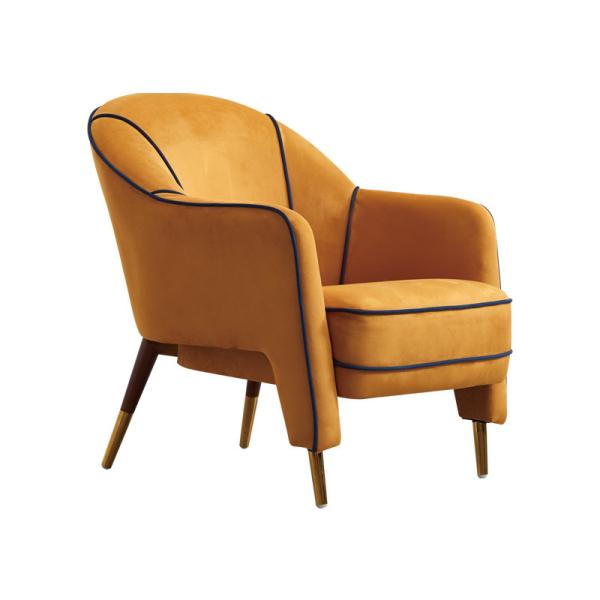 European Hotel Lobby Furniture Retro Single Armchair Metal Frosted Velvet Lazy Sofa Chair