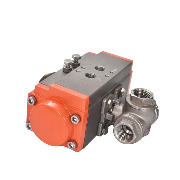 Stainless Steel Three Way Ball Valve With Pneumatic Actuator NPT Bsp BSPT End Connection