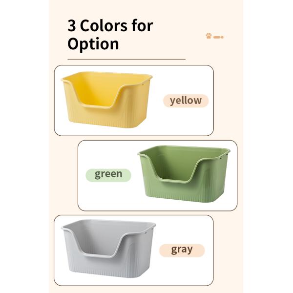 Extra Large Space Cat Toilet Litter Box for Cats in Yellow/Green/Gray and Open Top