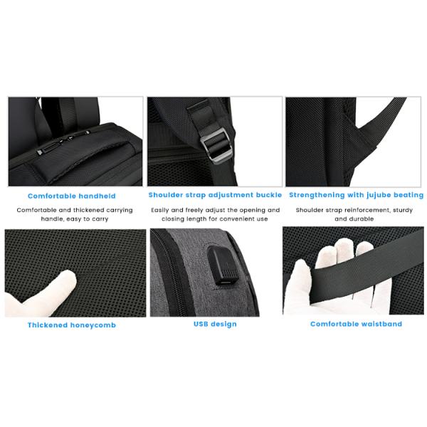 Black Custom Logo Unisex Ergonomics Anti Theft Smart Nylon Laptop Backpacks with USB
