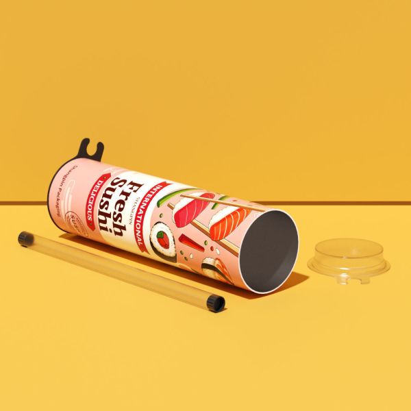 Customized LOGO food grade material sushi cylinder round paper box with sauce pouring tube