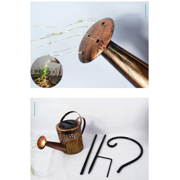 Solar Creative Iron Kettle Shower Floor Lamp for Outdoor Garden Landscape