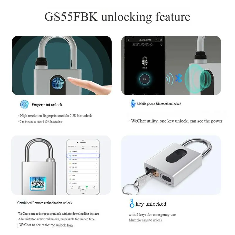 Outdoor Waterproof Bluetooth Fingerprint Padlock Cabinet Smart Remote Control Warehouse