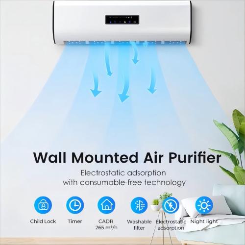 Smart Health Air Purifier with Wall-mounted Design Cold Plasma and ESP Filter CADR 300 m3/h Air Display OEM ODM