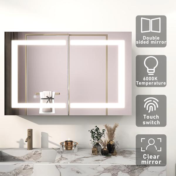 Bathroom Storage Lighted Mirror TV Decoration Double Door Medicine Cabinet