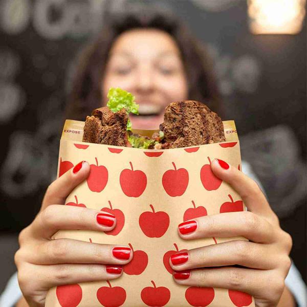 PMS CMYK Sealable Kraft Paper Food Bags Wrappers for Sandwich Desserts Burger