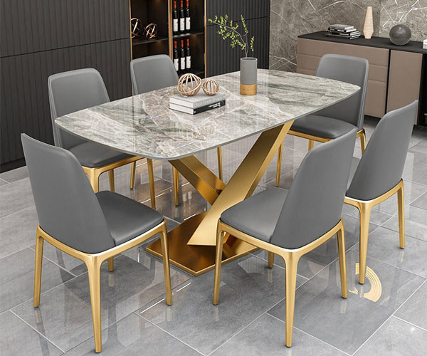 Slate Rectangular OEM Luxury Dinner Table And 6 Chairs For Home Furniture