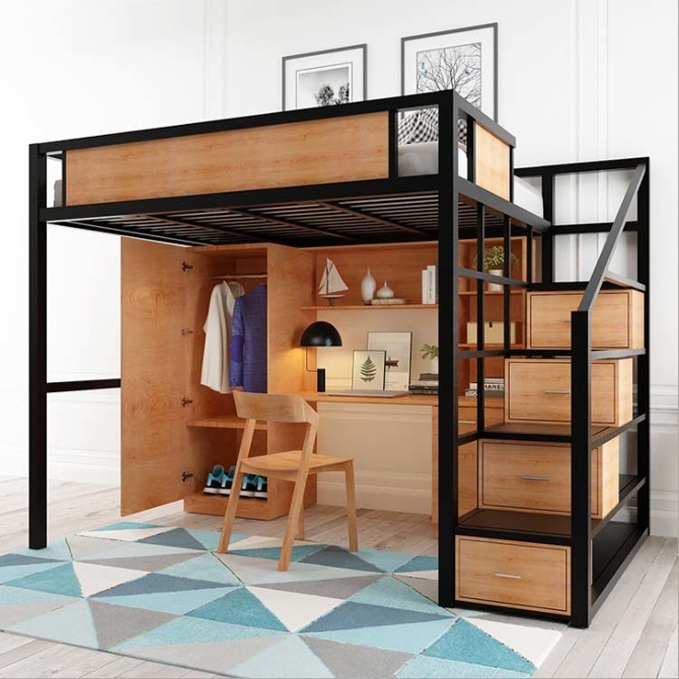 Mail Packing N Full Loft Bed with Desk Cabinet and Lockers