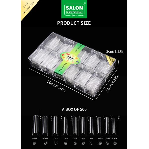 Full Cover False Nail Tips Set with Box Transparent Stiletto & Square Acrylic Nails for DIY Nail Salon