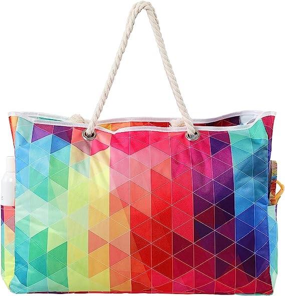 Beach Bag for Women - Large Beach Tote Bag, Waterproof Sandproof Beach Bag with Zipper, Large Swim Pool Beach Tote