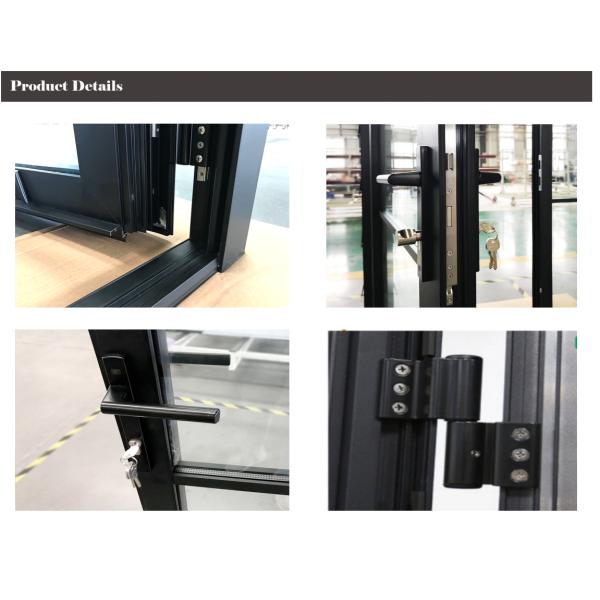 Aluminium Casement Doors Double Hollow Glass Grill With Retro Gold Handle