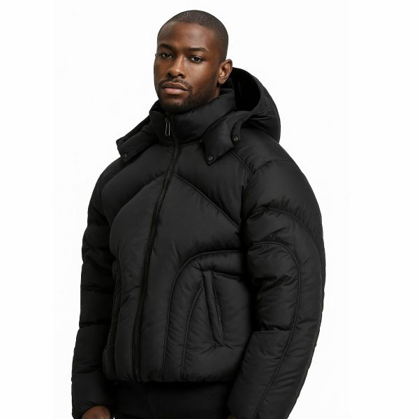 OEM Windproof Bubble Padded Puffer Men's Jacket Custom Removable Hood Printed Thick High Quality Winter Coat Jacket for Men