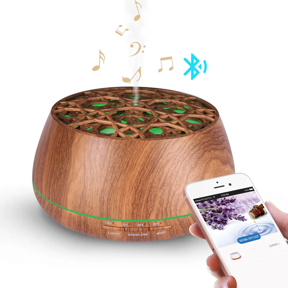 400ml Electric Ultrasonic Aroma Diffuser Home Office Music Wooden Essential Oil Air Freshener with Built-in Speaker