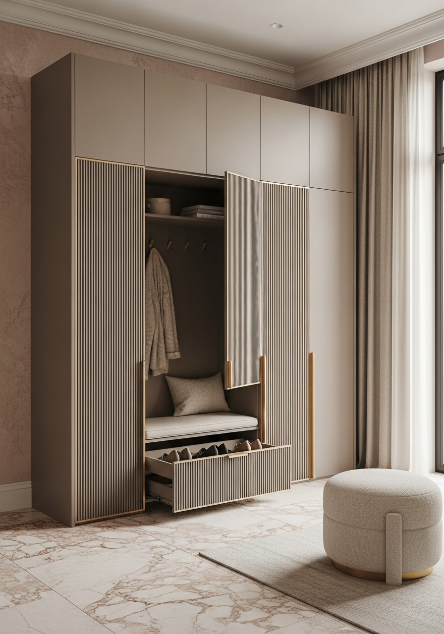 Taupe Fluted Entryway Shoe Cabinet in 304 Stainless Steel