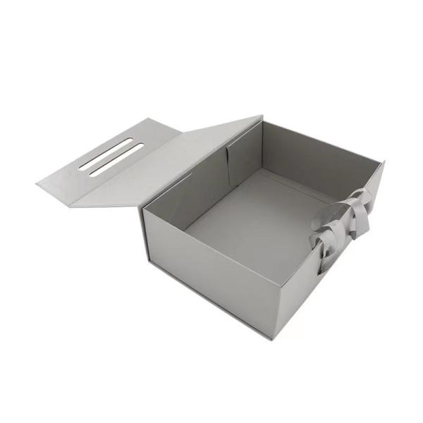 Silver Grey Luxury Folding Gift Boxes Oem Small Cardboard Gift Box With Long Strip