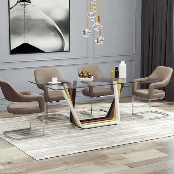 Contemporary silver stainless steel dining chair PU leather upholstery armrest chair for living room