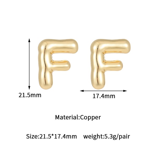 Jiexing Hot Selling 14K Gold Plated 925 Silver Needles A-Z Studs Smooth Surface Bubbles 26 English Letter Earrings