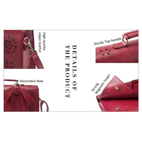 Women'S Vegan Leather Laptop Bag Shoulder Computer Satchel Bag Detachable Bow