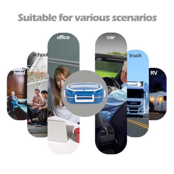 Heated Bento Box Electric Lunch Box 3 Grid Plate Removable Container For Adults Dark Blue