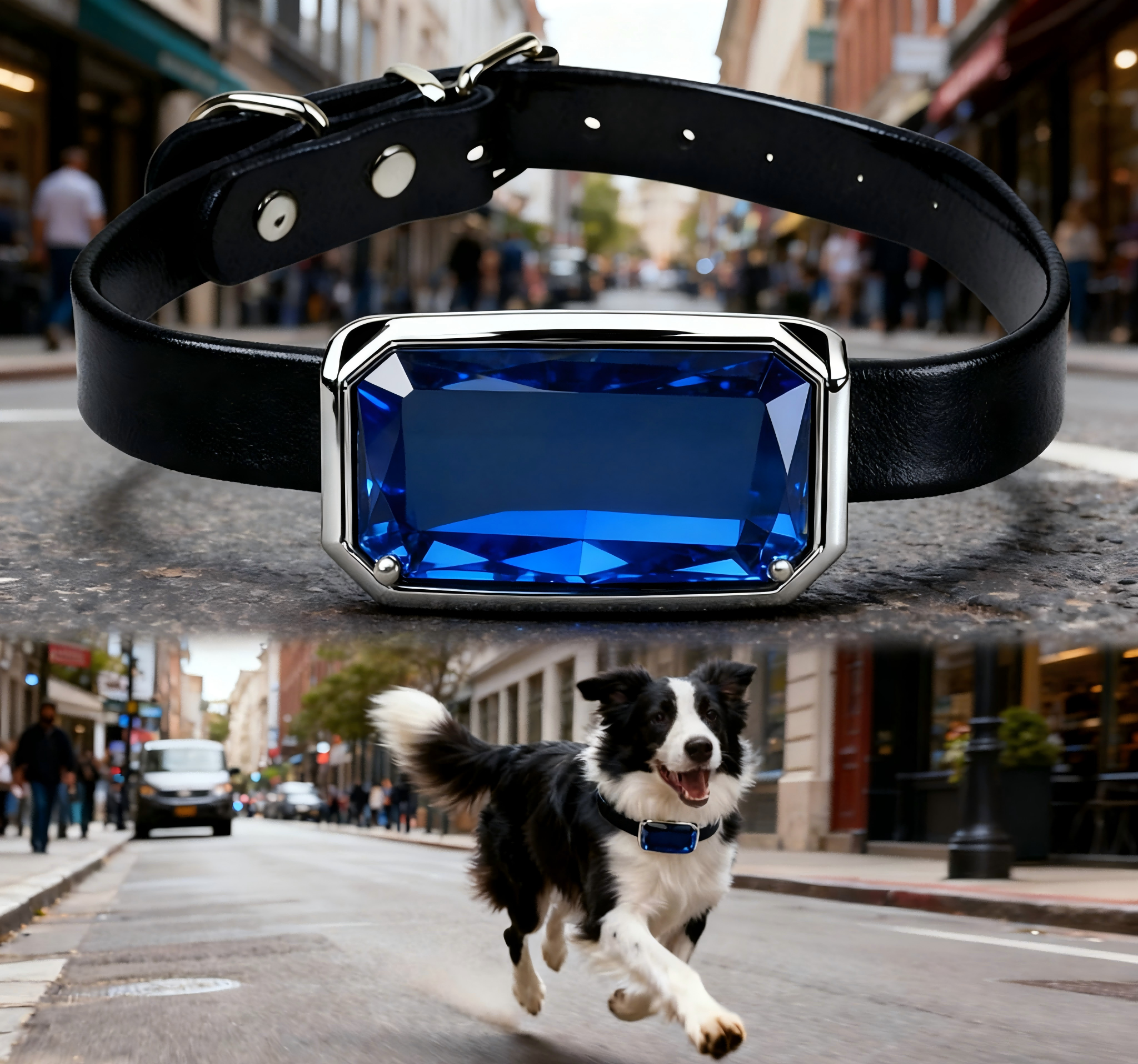 Comfortable Black ABS Dog Collar with Blue Gem GPS Tracker Rechargeable & Waterproof Adjustable Metal Buckle for Dogs
