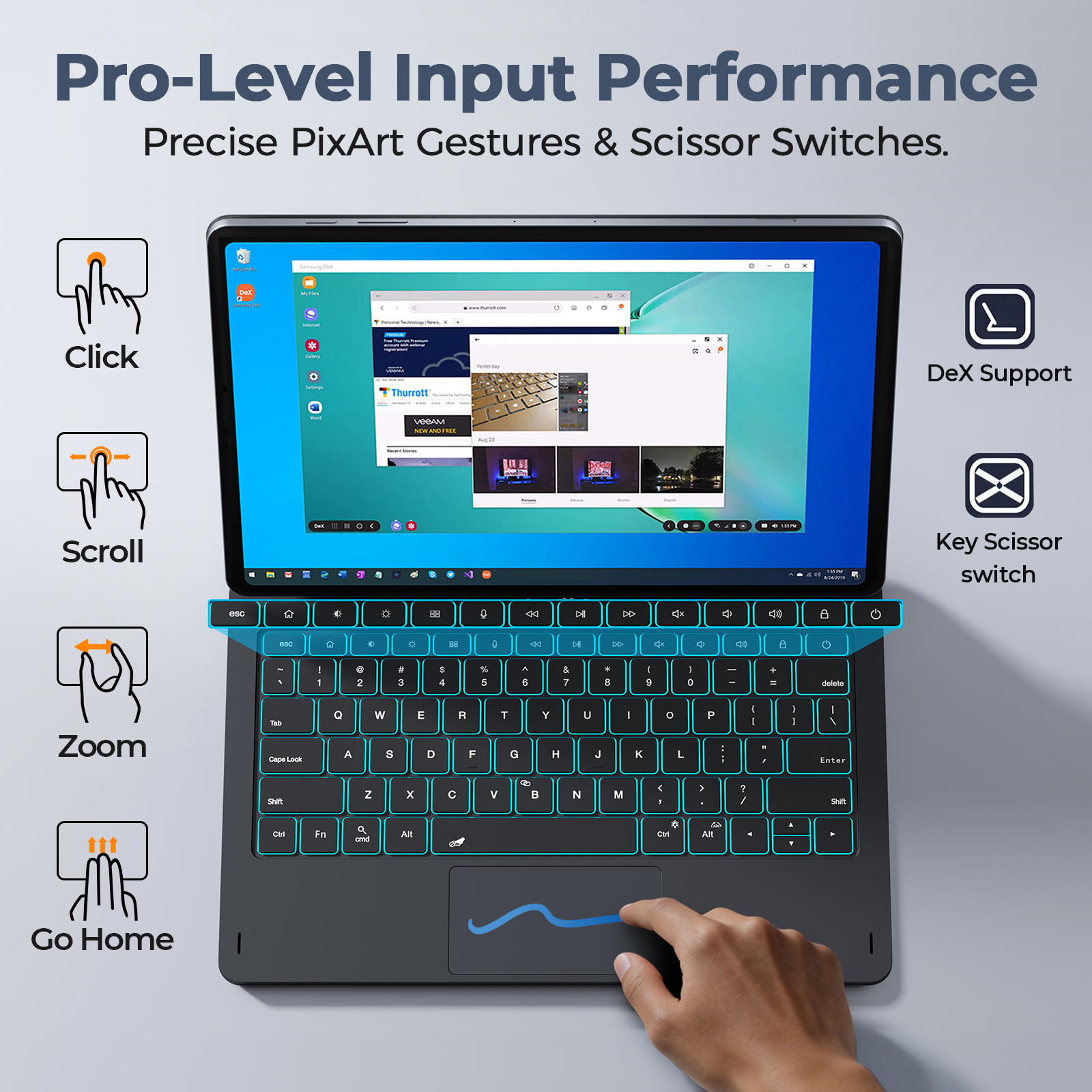 Scissor Key Magnetic Keyboard for Galaxy Tab S11 FE 13.1''7Color Backlit Trackpad Slim Folio with S Pen Garage ODM/OEM Support