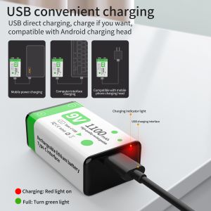 1100mAh 9V Lithium Rechargeable Battery Pack USB-C For Power Tools And Home Appliances