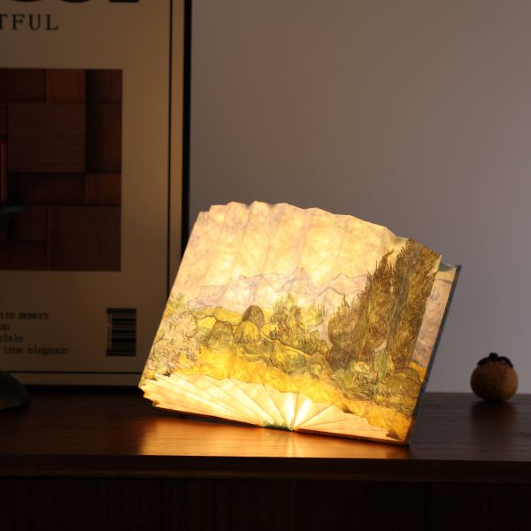 Wood Origami Floor Standing Paper Lamps Night Reading Light