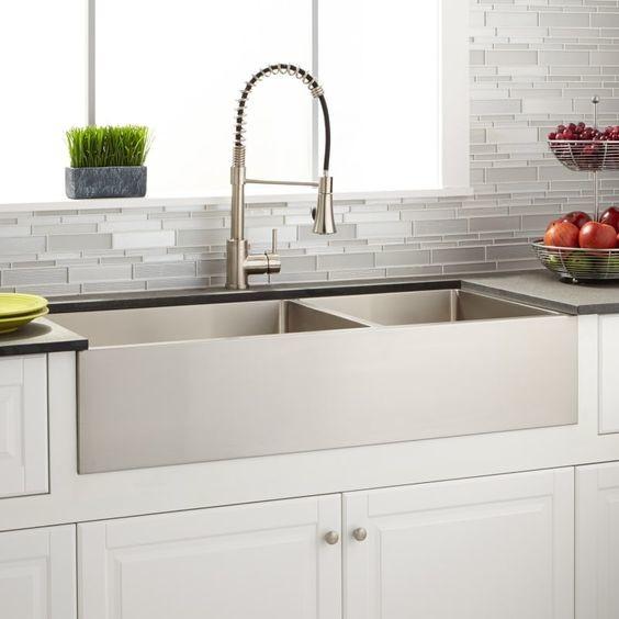 Handmade Front Apron Stainless Steel Kitchen Sink Two Holes
