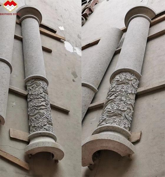 American Style Granite Marble Covering Pillar Carving Hollow Round Column at Yunfu Sale