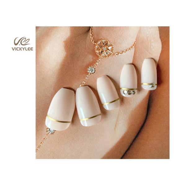 Long Artificial Press On Nude Coffin Nails With Crystal Stone