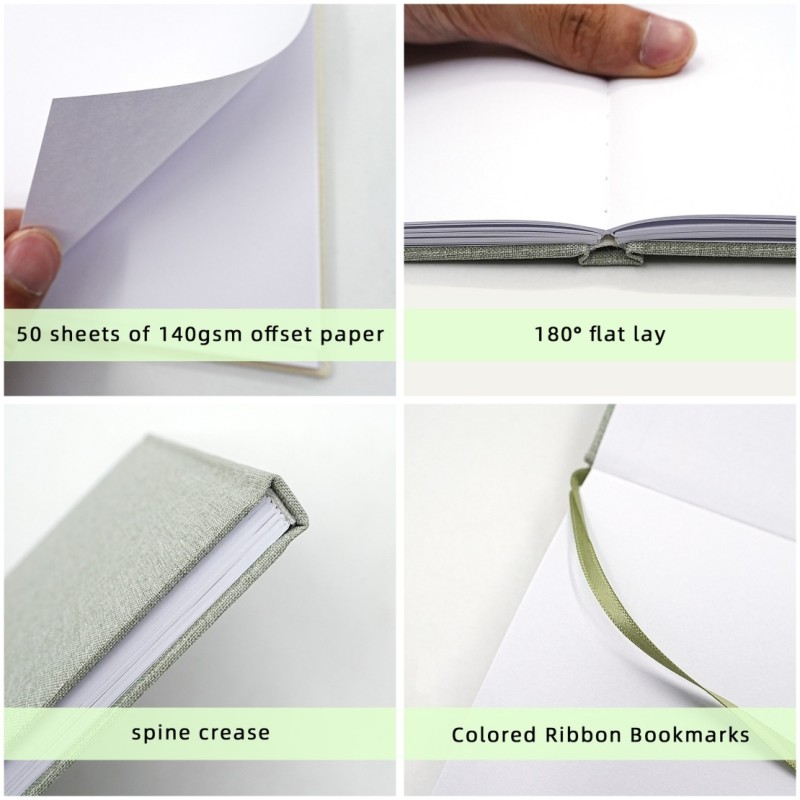 Minimalist Blank Notebook Stationary Linen Guest Book Memory 140gsm Customizable Logo