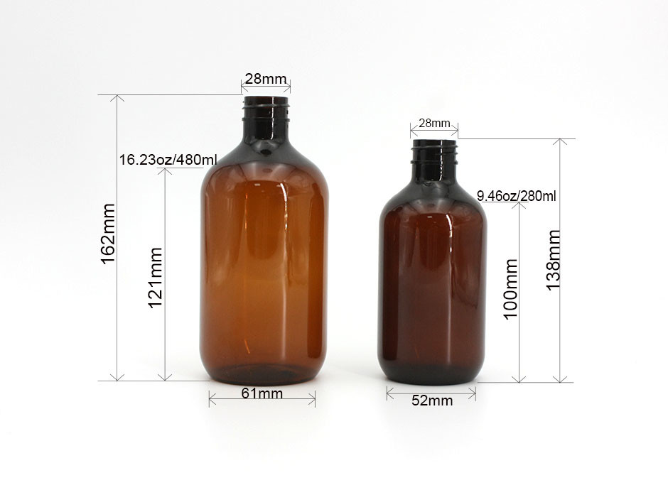 бутылка шампуня 121mm 280ml 480ml прозрачная янтарная
