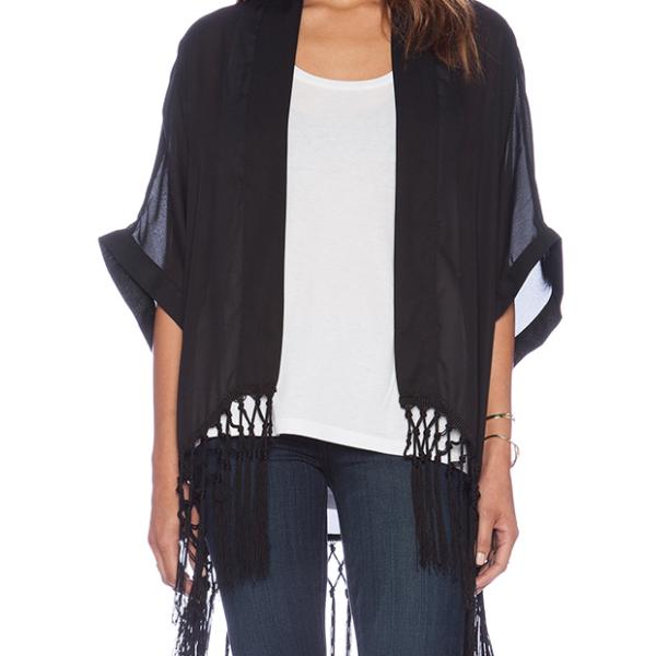 WOMEN BLACK CHIFFON KIMONO