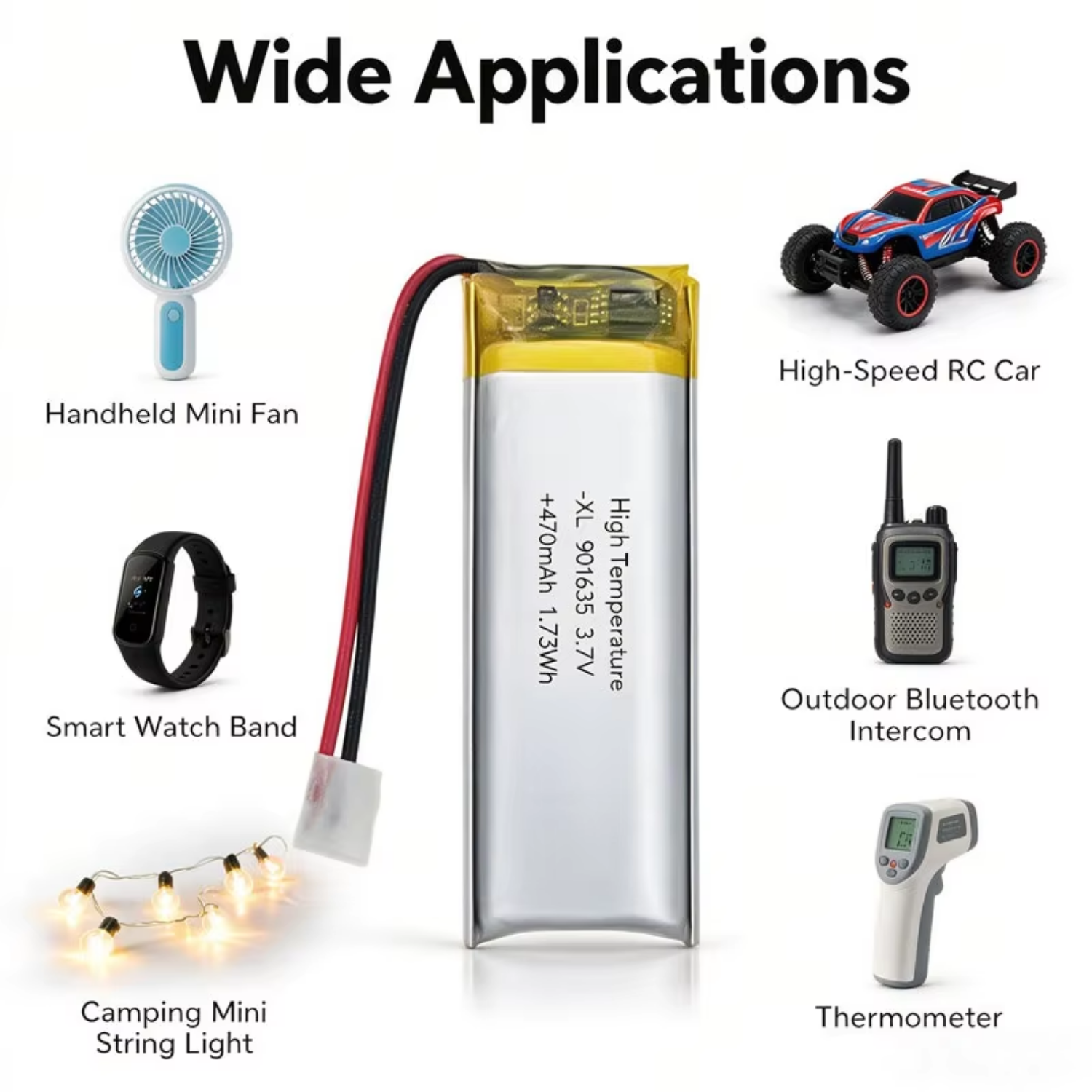 3.7V 470mAh 901635 High Temp Resistant Soft Pack Li-po Battery Safe Rechargeable Cell for IoT Smart Sensor Mini Tracker