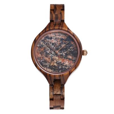 36mm Stone Marble Face Watch Wooden Band True Wood Watches OEM LOGO