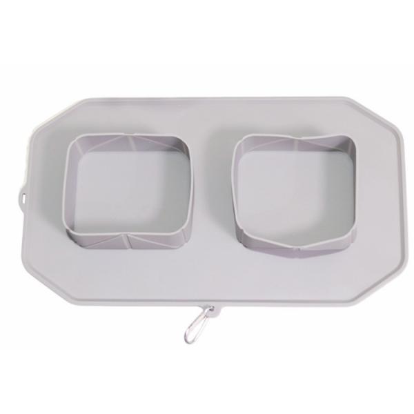 Outdoor Folding Double Bowl Pet Travel Silicone Dog Bowl with Anti-slip Silicone Mat