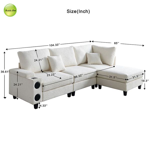 Modern L - Shaped Sofa with USB Ports:  Spacious, Perfect for Charging & Elevating Home Decor