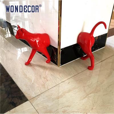 Gato Geométrico Escultura Moderna de Aço Inoxidável Passando Pela Parede