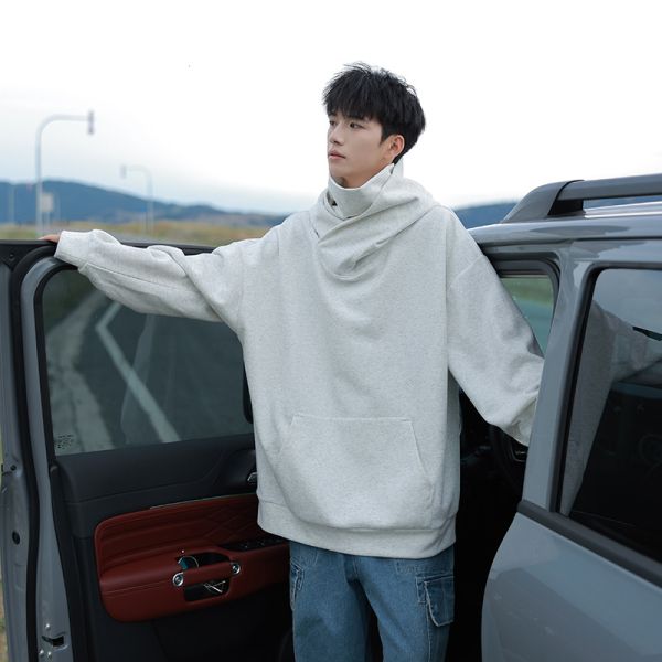 Vintage Turtleneck Windproof Face Cover Hoodie, Unique Introvert Street Casual Sweatshirt