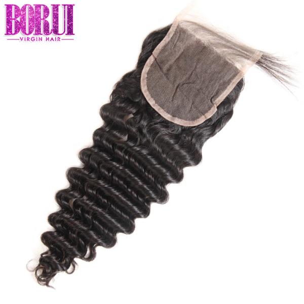 Brazilian Deep Wave Closure Natural Color With Baby Hair Environmentally Friendly