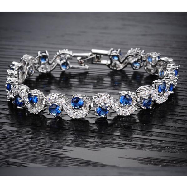 Platinum Plated Clear Cubic Zirconia Tennis Bracelet for Women Jewelry (JDS931BLUE)
