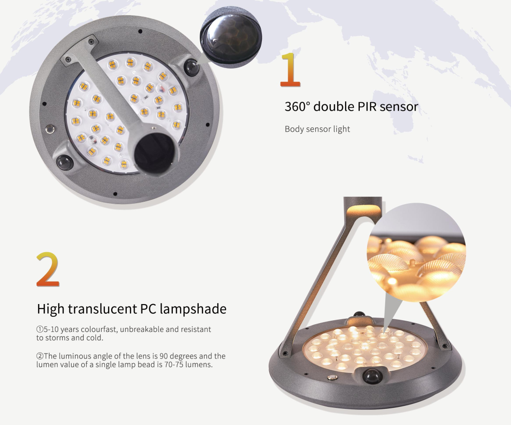 6.5W 2000LM светодиодный солнечный садовый уличный свет SMD2835 с датчиком движения 5500-6000K Серый цвет для площадки