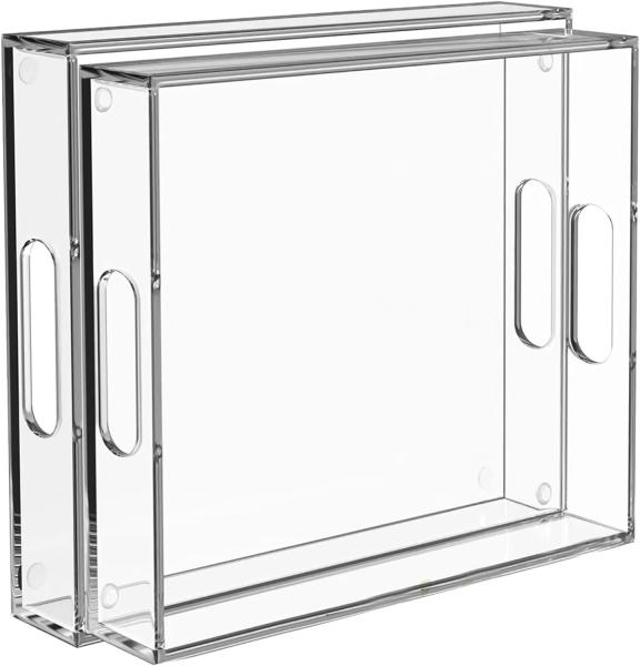 2 Pack Clear Acrylic Serving Tray With Handles For Hosting Spacious And Versatile